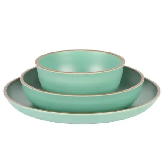 Gibson Home Rockabye 12 Piece Double Bowl Melamine Dinnerware Set in Green image {8}
