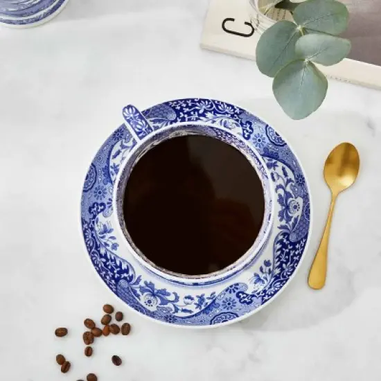 Spode Blue Italian 20oz Jumbo Cup & Saucer Set - Scenic Motif & Decorative Border - Elegant Hot Beverage Mug for Tea, Coffee image {6}