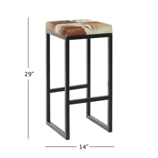 Industrial Cowhide and Metal Bar Height Stool Brown - Olivia & May image {16}