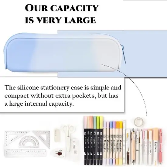 Boersma Blue Pencil Case &ndash; Large Capacity Waterproof Silicone Pen Pouch, Aesthetic Stationery Organizer for School, Office, Teen Boys & Girls image {6}