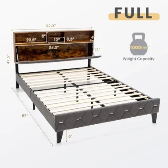 Costway Bed Frame Upholstered Platform Mattress Foundation with Storage Headboard image {3}