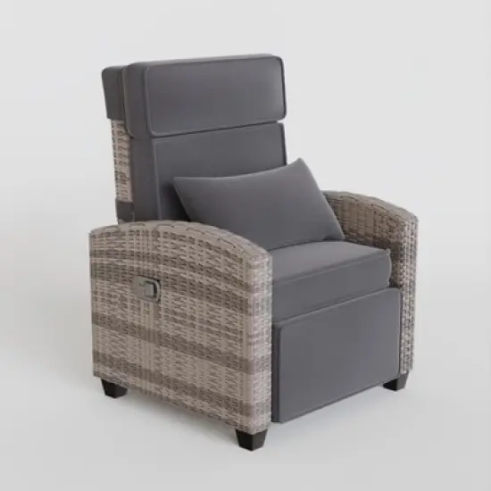 Patio Rattan Recliner Chair with Adjustable Backrest, 150&deg; Lay Flat, Flip-Up Table image {1}