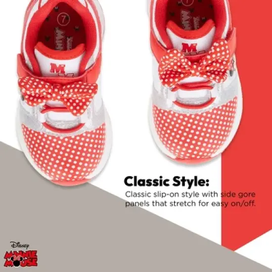 Disney's Minnie Mouse Girls Sneakers - Slip On Elastic Lace Sneakers - Minnie Mouse Polka Dot and Bows - Everyday Shoes for Kids (Red, 9) image {3}