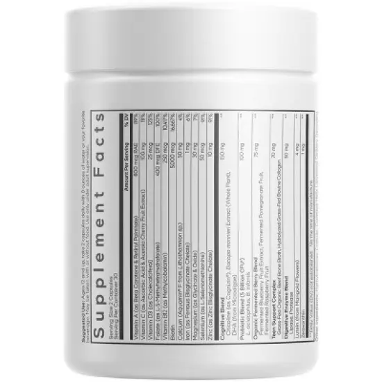 Codeage Teen Multivitamin+ Platinum Supplement - Vitamins A, C, D3, E, K2, B6, B12, Minerals, Probiotics, Citicoline, Collagen, Lutein, 60 Capsules image {1}