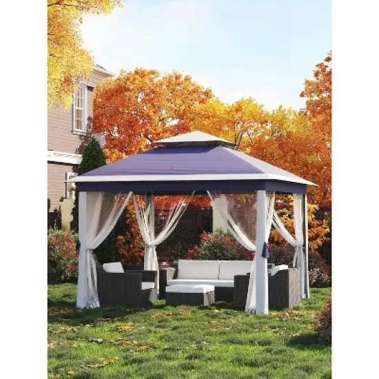 11'x11 Pop-Up Gazebo, Instant Outdoor Canopy Tent with Mosquito Nettings, Durable Steel Frame, for Patio, Garden, Courtyard image {7}