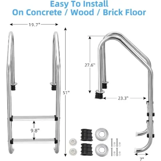 2/3/4/5 Step Inground Pool Ladder &ndash; 304 Stainless Steel Swimming Pool Steps with Non-Slip Treads, Heavy-Duty Ladde image {1}