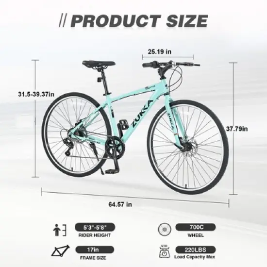 NAYSAYE Bicycle 7 Speed Hybrid Bike Aluminum Frame Double Disc Brakes for City Adventures, Green, 64.57"*25.19"*37.79" image {4}