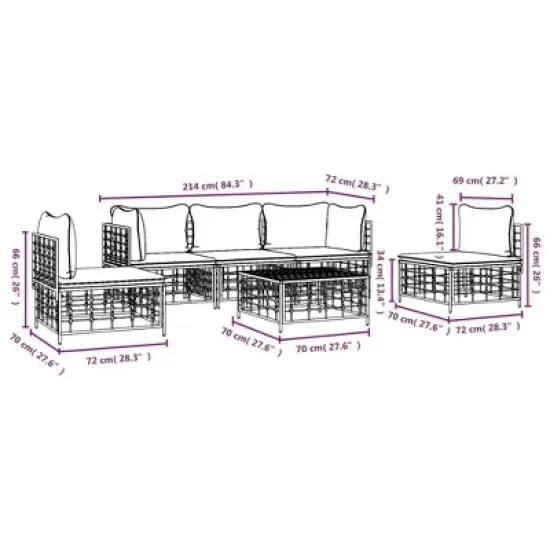 vidaXL Garden Lounge Set Anthracite Poly rattan, powder-coated steel, fabric image {8}