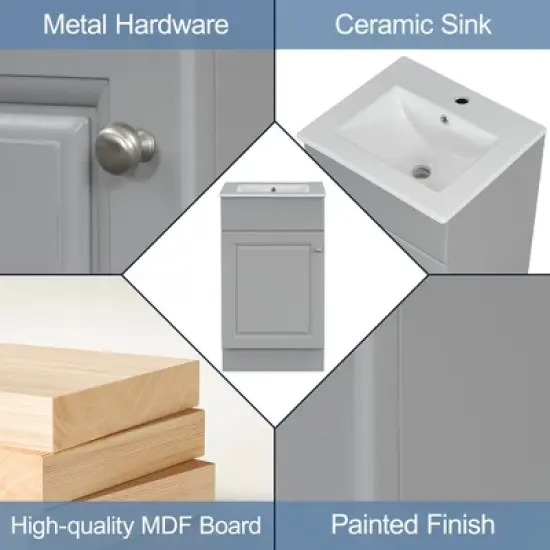 Christopher Knight Home Katniss Modern 18"  Bathroom Vanity with Ceramic Sink and Adjustable Shelf image {8}