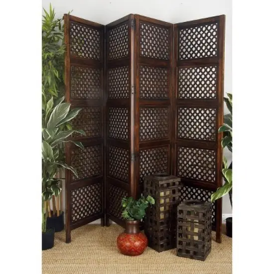 Traditional Wood Rectangle Room Divider Screen Brown - Olivia & May image {1}