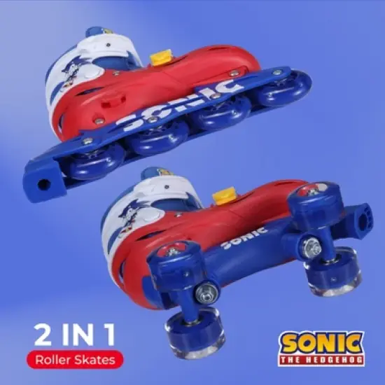 Sonic the Hedgehog 2in1 Kids Roller Skates, Transform from Quads to Inlines Skates, Durable Hardshell Boot, LED Wheels ABEC-7 Carbon Steel Bearings image {3}
