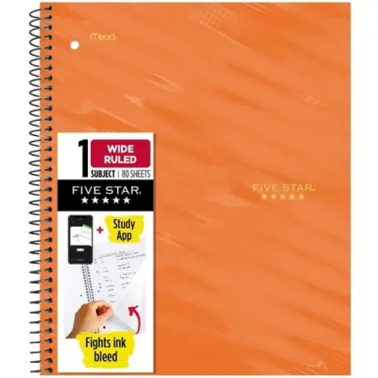 Five Star Active Subject Wide Ruled Notebook 80ct Orange image {8}