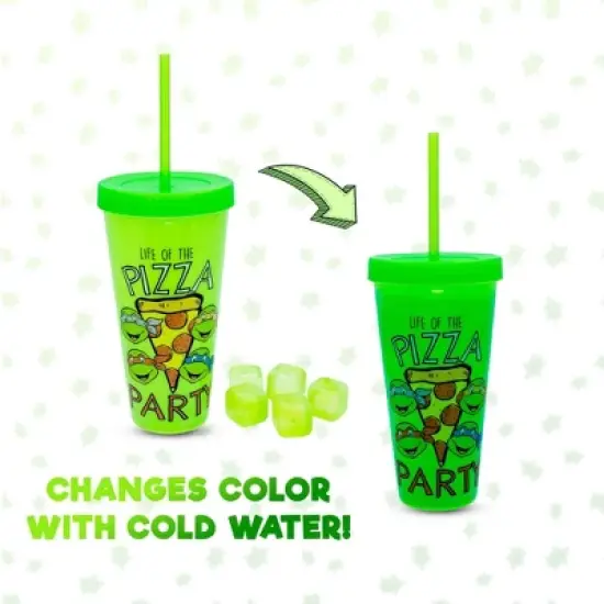 Silver Buffalo Teenage Mutant Ninja Turtles "Pizza Party" Color-Changing Plastic Tumbler image {1}