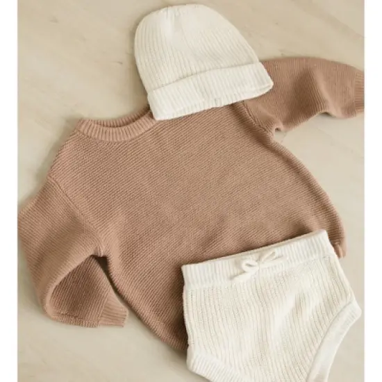 Grayson Collective Baby Beanie & Sweater Set - Cream/Brown image {6}