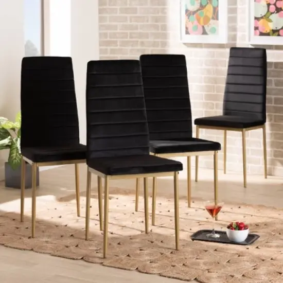 4pc Armand Velvet Fabric Upholstered and Metal Dining Chair Set - Baxton Studio image {5}