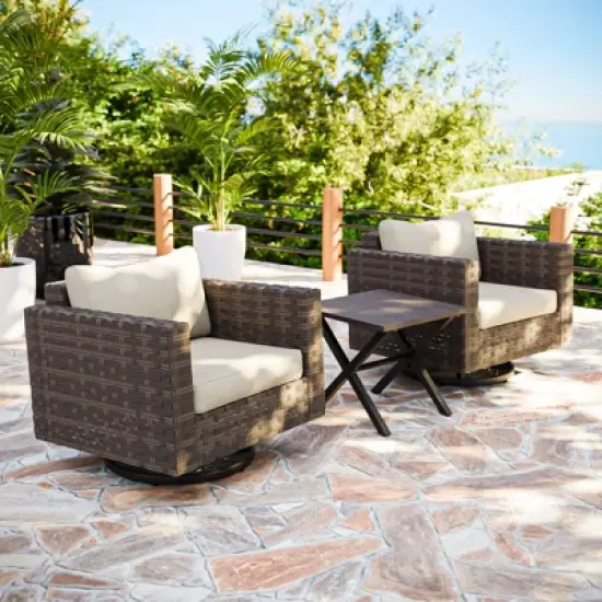 EAGLE PEAK Harbor Haven 3PCS Outdoor Swivel Glider Chairs with Side Table, Thickened Cushions & Deep Seat image {9}