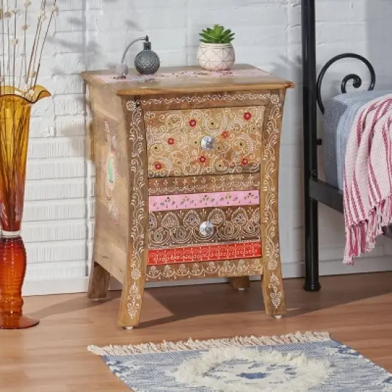 Fullen Handcrafted Boho 2 Drawer Mango Wood Nightstand Natural - Christopher Knight Home image {1}