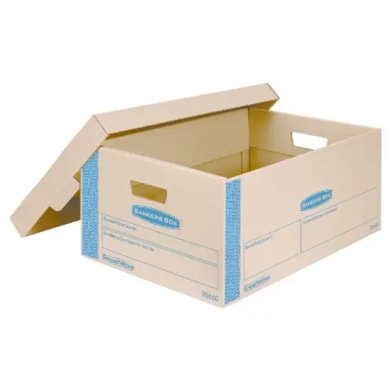 Bankers Box SmoothMove Prime Large Moving Boxes, Lift Lid, 24l x 15w x 10h, Kraft/Blue, 8/CT: Cardboard Packing Supplies image {3}