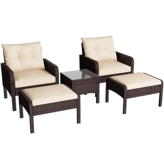 COWLOWN Beige Accented Outdoor Furniture Set, High Back Swivel Chairs, Brown Wicker Sofa for Porch, Backyard image {10}