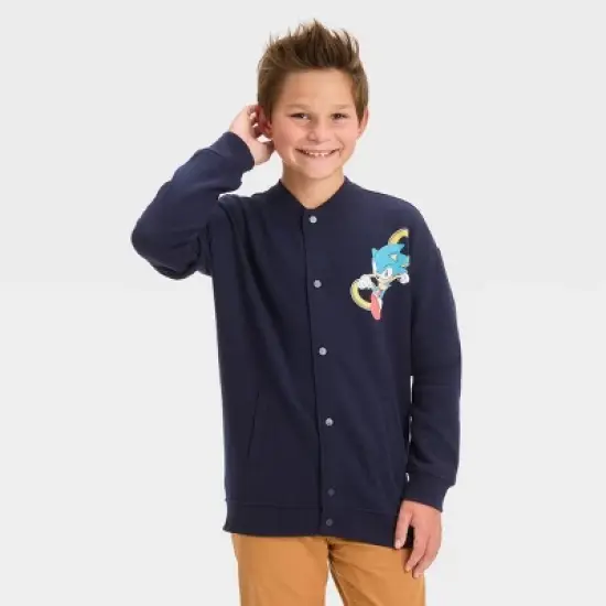 Boys' Sonic the Hedgehog Letterman Jacket - Navy Blue image {3}