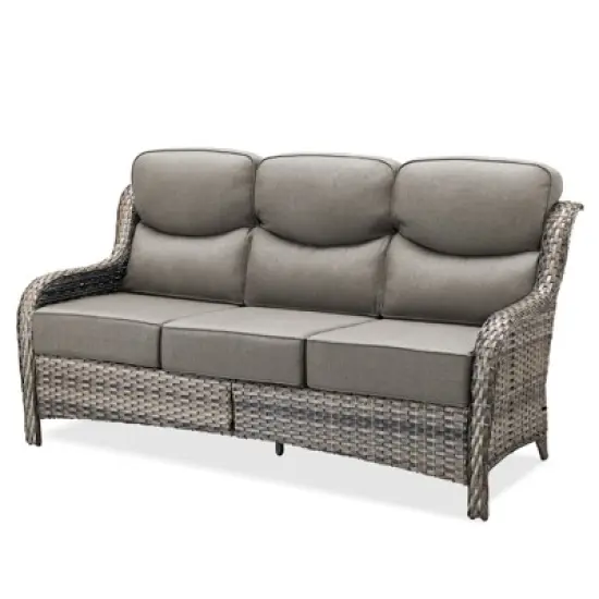 Belord 6" Thick Cushion High Back Outdoor Wicker Patio Sofa, All Weather Wicker Furniture 3-Seater Sofa Patio Couch for Porch image {13}