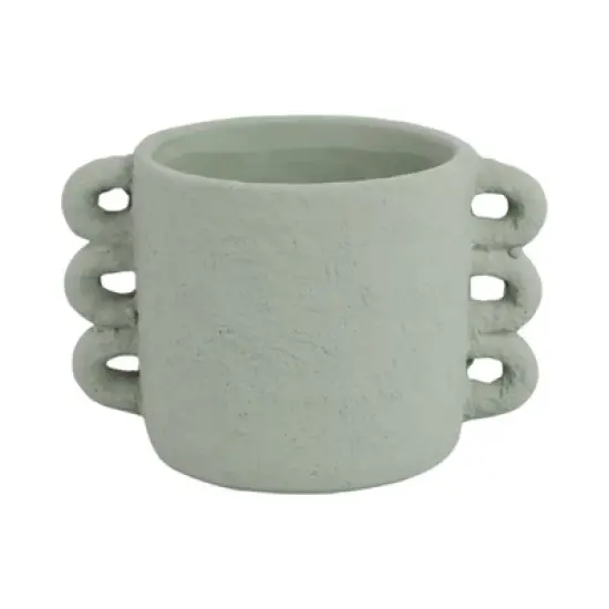Pottery and Cement Planter with Unique Multi-Loop Handle Design, Stylish Contemporary Accent For Home D&eacute;cor image {1}