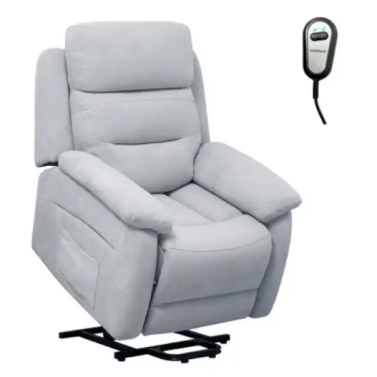 Costway Power Lift Recliner Chair Sofa for Elderly w/ Side Pocket & Remote Control Grey\Brown image {11}