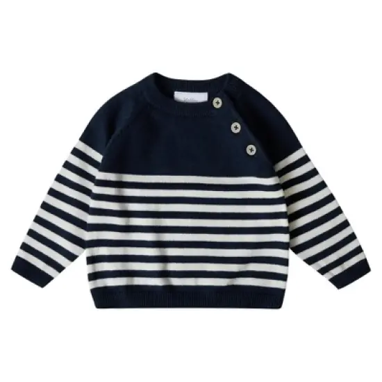 Stellou & Friends 100% Cotton Knit Striped Baby Toddler Boys Girls Long Sleeve Sweater with Shoulder Button Closure image {3}