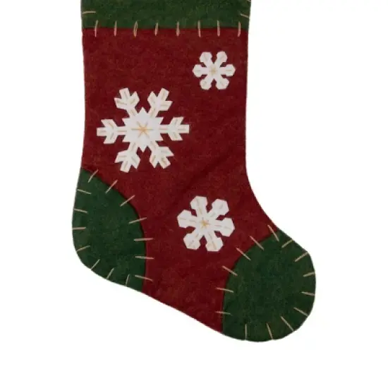 Northlight 20" Green and Red Snowflake Christmas Stocking with Blanket Stitching image {4}