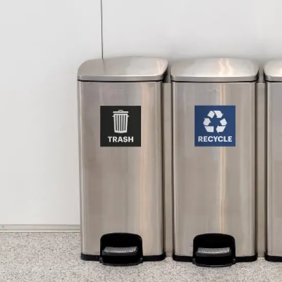 Avery Recycle and Trash Stickers, 4" x 4", Blue and Black, 8 Total image {2}