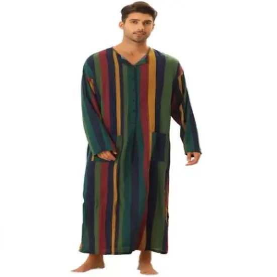 Lars Amadeus Men's Long Sleeves Button Striped Nightgown with Pockets image {7}