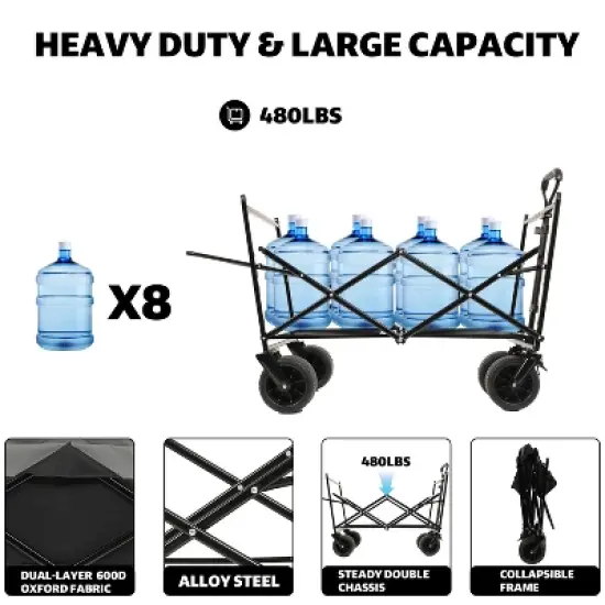 480Lbs Collapsible Wagon with Canopy,Wagon Stroller with 7" All-Terrain Wheels, Lightweight Foldable Wagon, Large Capacity image {6}