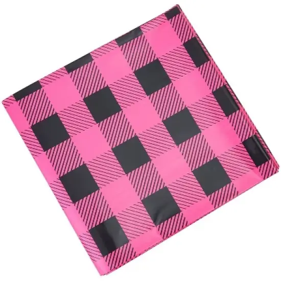 Sparkle and Bash 3-Pack Buffalo Plaid Plastic Party Tablecloths, Pink Disposable Table Covers, 54x108" image {2}