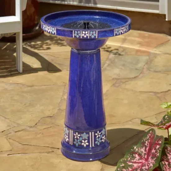 Smart Solar 25.2" Louisa InteliSOLAR Ceramic Bird Bath With Remote Blue image {1}