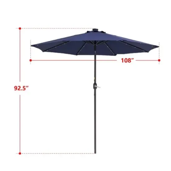 9' x 9' Solar LED Patio Umbrella with Tilt Adjustment and Crank Lift Navy - Wellfor image {12}
