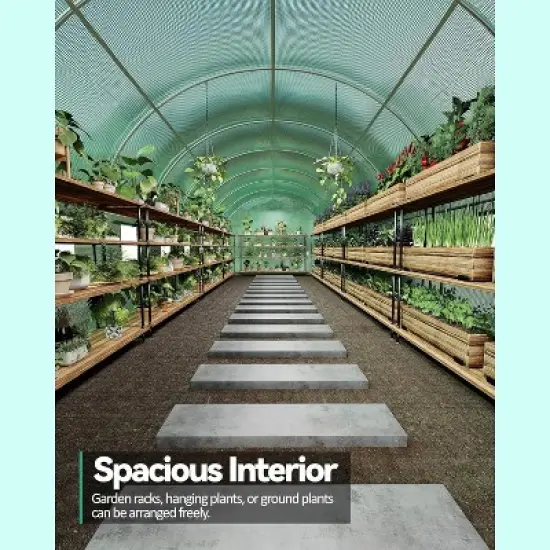 Acekool 27x10x7 FT Outdoor Walk-in Greenhouse with Swing Door, 10 Mesh Windows, Galvanized Steel Frame, PE Cover, Large Tunnel for Garden Patio Yard image {4}