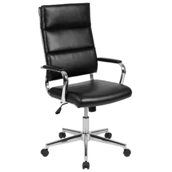 Merrick Lane High Panel-Back Ergonomic Office Chair with Padded Metal Arms Executive Swivel Computer Desk Chair image {15}