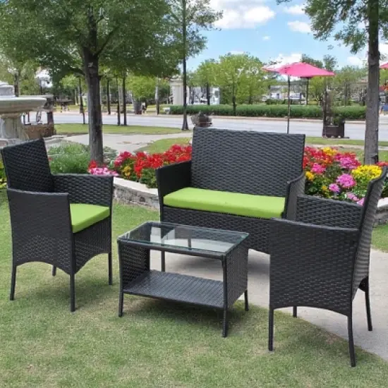 Outdoor Wicker Patio Set with Loveseat, Armchairs, and Tea Table - Water-Resistant Cushions & UV Protection image {8}