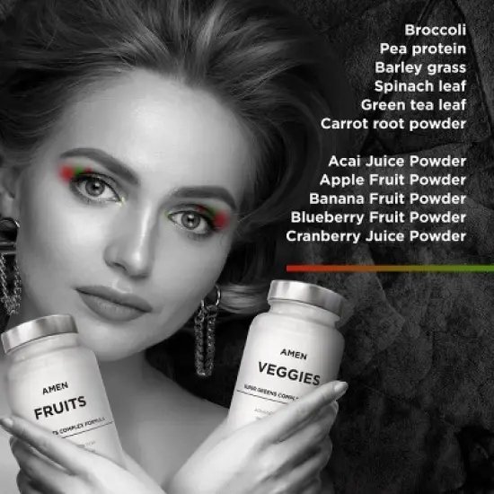 Amen Fruits + Veggies Vitamins Bundle, Raw Whole Fruits & Greens Vegetables Multivitamin - 180ct image {5}