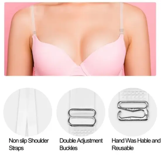 Unique Bargains ABS Non-Slip Adjustable Invisible Clear Bra Shoulder Strap with Stainless Steel Hook Transparent 3 Pair image {2}