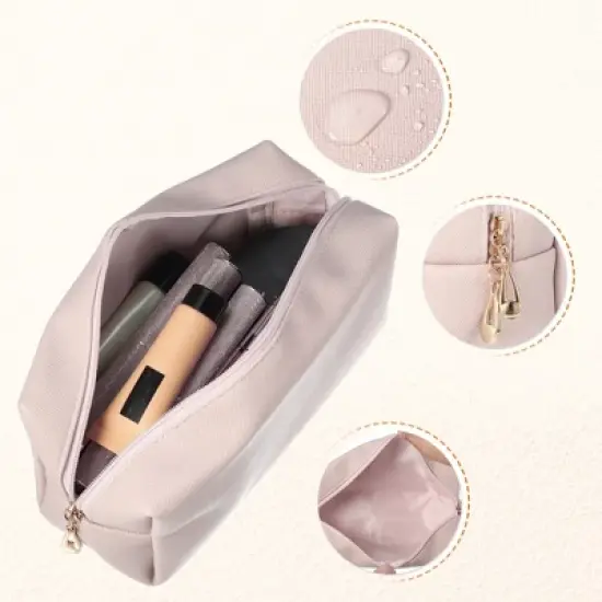 Unique Bargains Small Portable Travel Cosmetic Bag Pink 6.69"x2.95"x3.54" 1 Pc image {4}