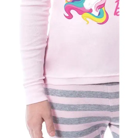 Barbie Girls' Magical Mermaid Fairy Unicorn Sparkle 2 Piece Sleep Pajama Set Pink image {2}