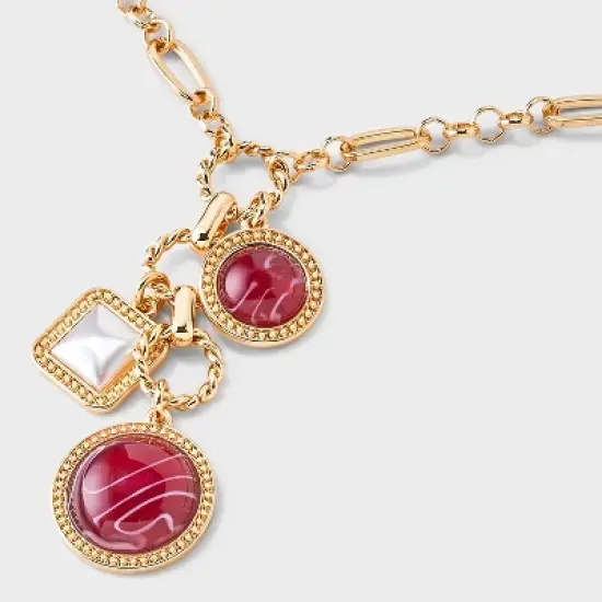 Cabochon Triple Drop Chain Necklace - A New Day&trade; Gold/Burgundy image {3}