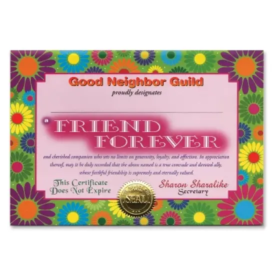 Beistle Friend Forever Certificate, 5" x 7", (6/Pkg) Multicolored image {1}