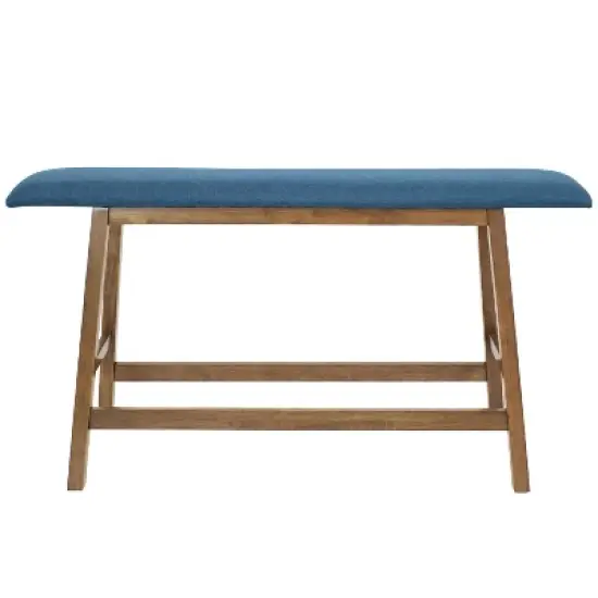 Sunnydaze Indoor Wooden Counter-Height Dining Bench - Weathered Oak Finish with Blue Cushion image {7}