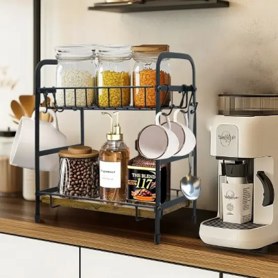 Artloge 2 Tier Mug Cup Holder Stand Coffee Bar Station Organizer Cup Drying Rack with 12 Hooks for Home Bar, Kitchens, Coffee Shop image {9}