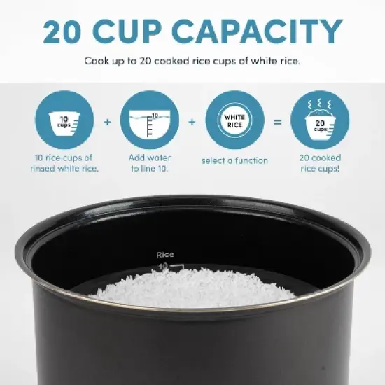 Aroma 20 Cup Digital Rice Cooker Black: Stainless Steel, Small Tray, Steamer for Food, Rice Maker, Removable Lid image {10}