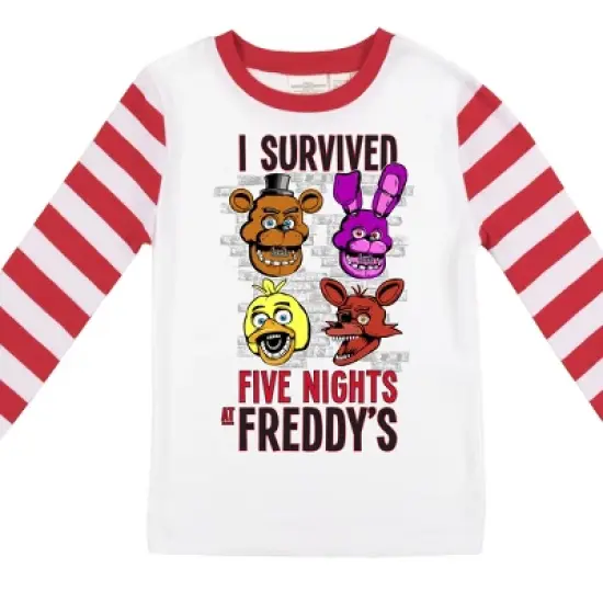 Five Nights At Freddy's Youth Boy's Red & White Striped Long Sleeve Shirt & Sleep Pant Set image {2}