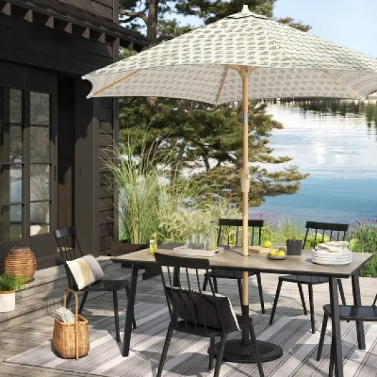 7'x10' Striped Rectangular Woven Outdoor Area Rug Charcoal Gray/Ivory - Threshold&trade; image {1}