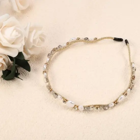 Unique Bargains Women's Rhinestone Vintage Wavy Faux Pearl Headband image {4}